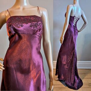 Vintage 90s Y2K Water Signs Prom Gown Maxi Dress Floral Glitter Whimsygoth 9/10
